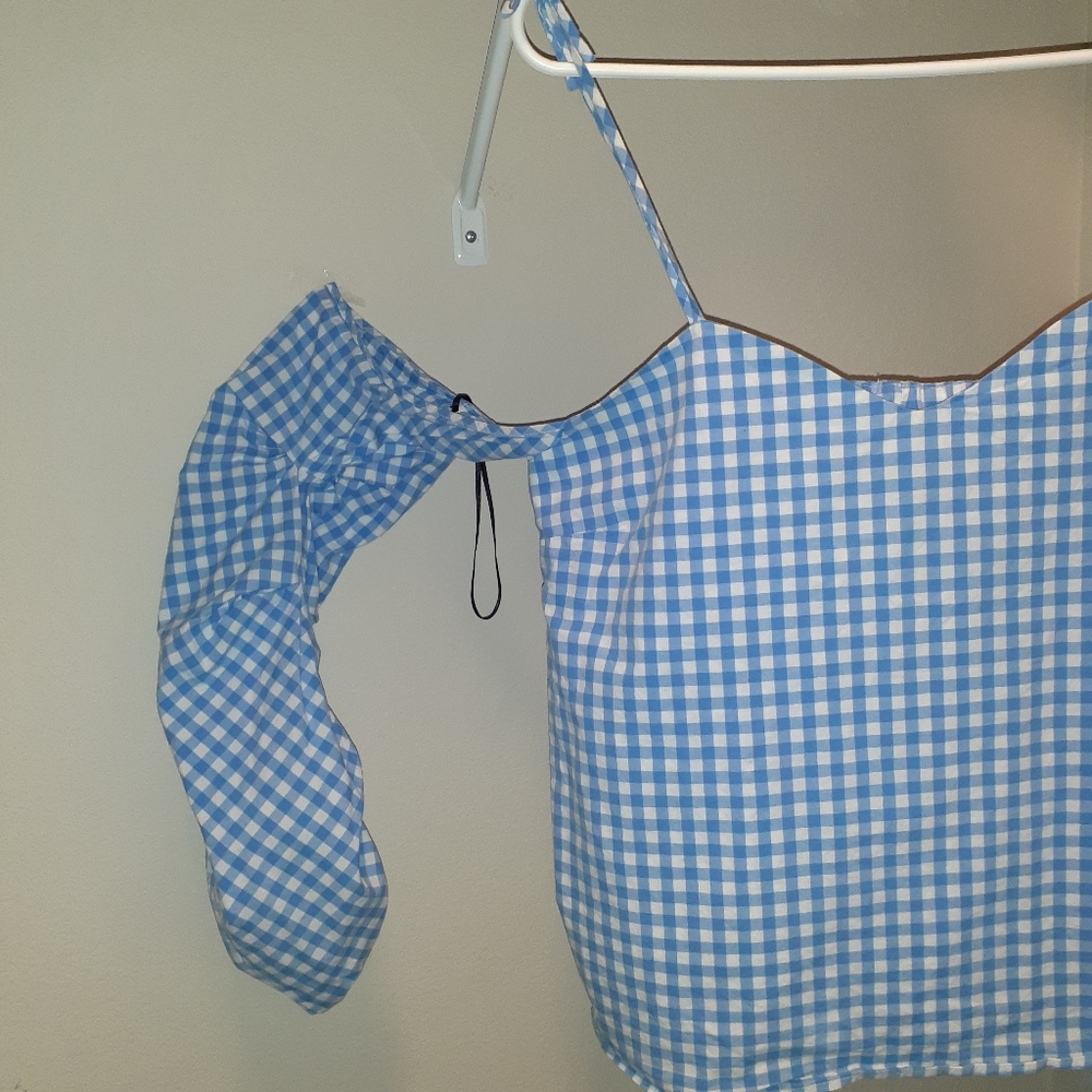 Belle sky blue and white checkered top